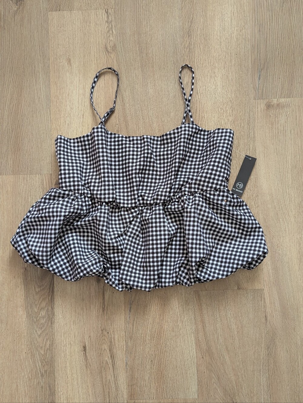 Gingham Peplum Bubble Spaghetti Strap Top